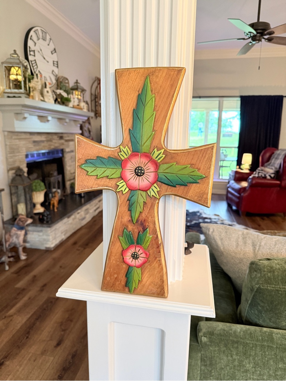 OOAK Large Hand-Carved/Painted Wooden Cross - Picture 6 of 13